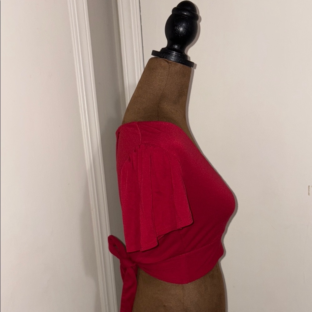 Garage Red Crop Wrap Blouse - Picture 4 of 6